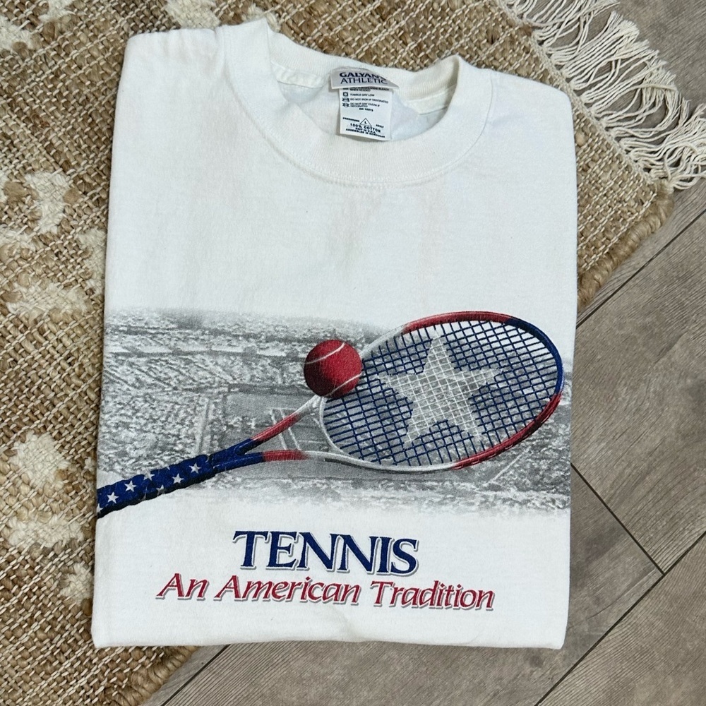 Vintage Galyans Men’s White USA Tennis Graphic Cotton T-Shirt Size Large